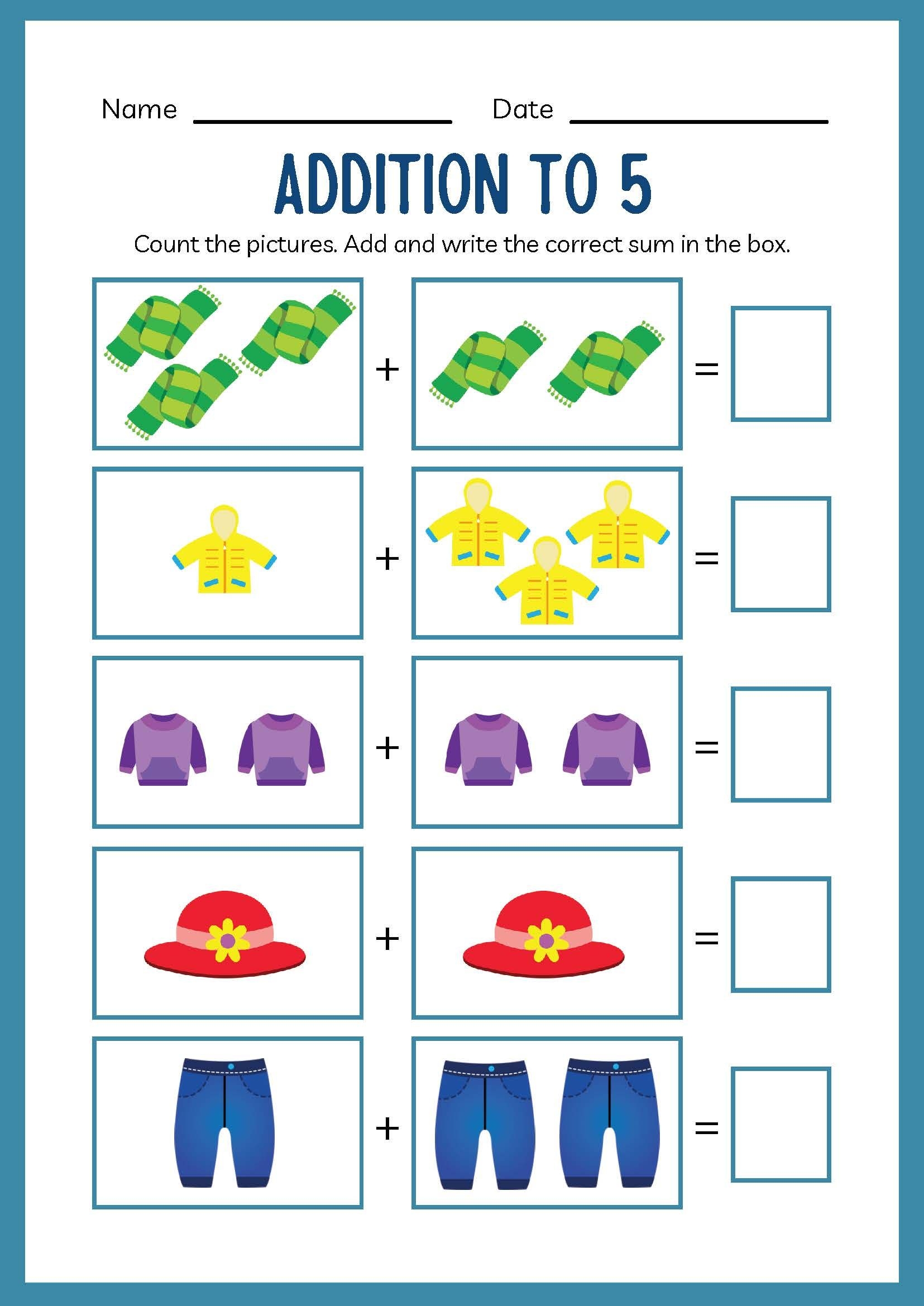 Math Worksheet For Kindergarten Adding