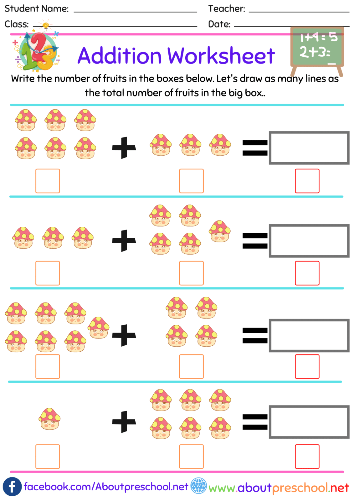 Simple Math Addition Worksheets For Kindergarten