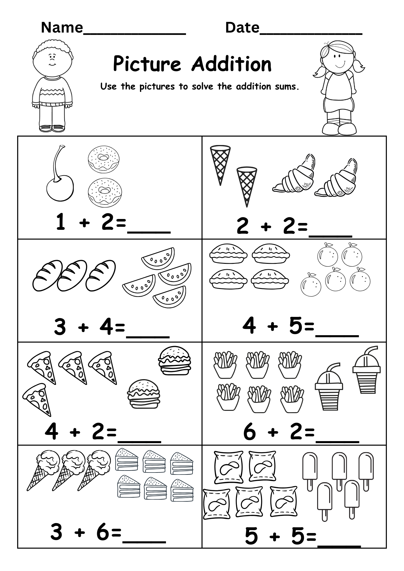 Printable Kindergarten Addition Worksheets With Pictures