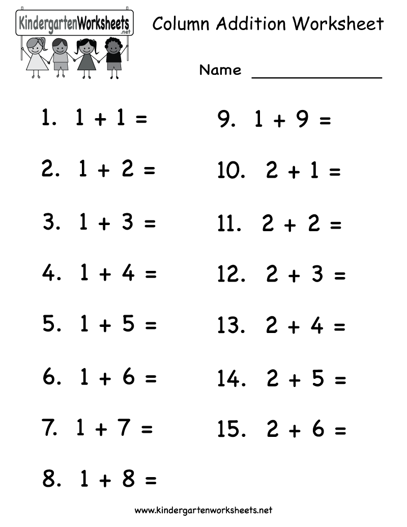 Kindergarten Column Addition Worksheet Printable Kindergarten Worksheets Library