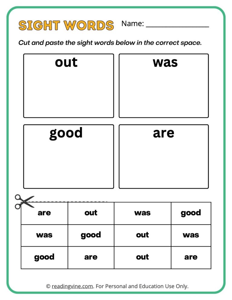 Kindergarten Cut And Paste Sight Words image ReadingVine Worksheets Library