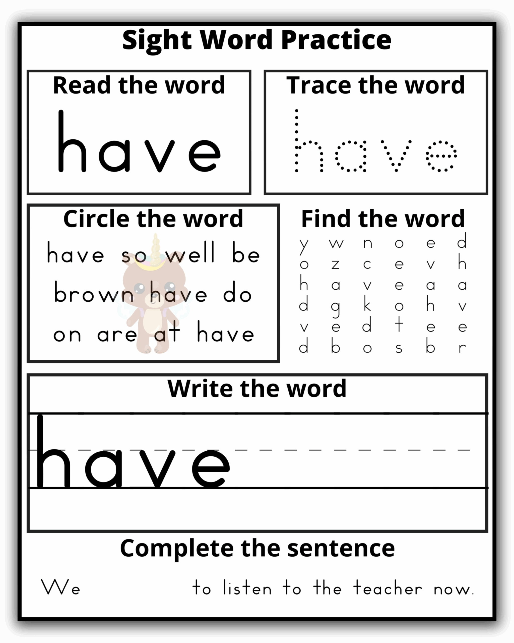 Kindergarten Worksheets For Sight Word So