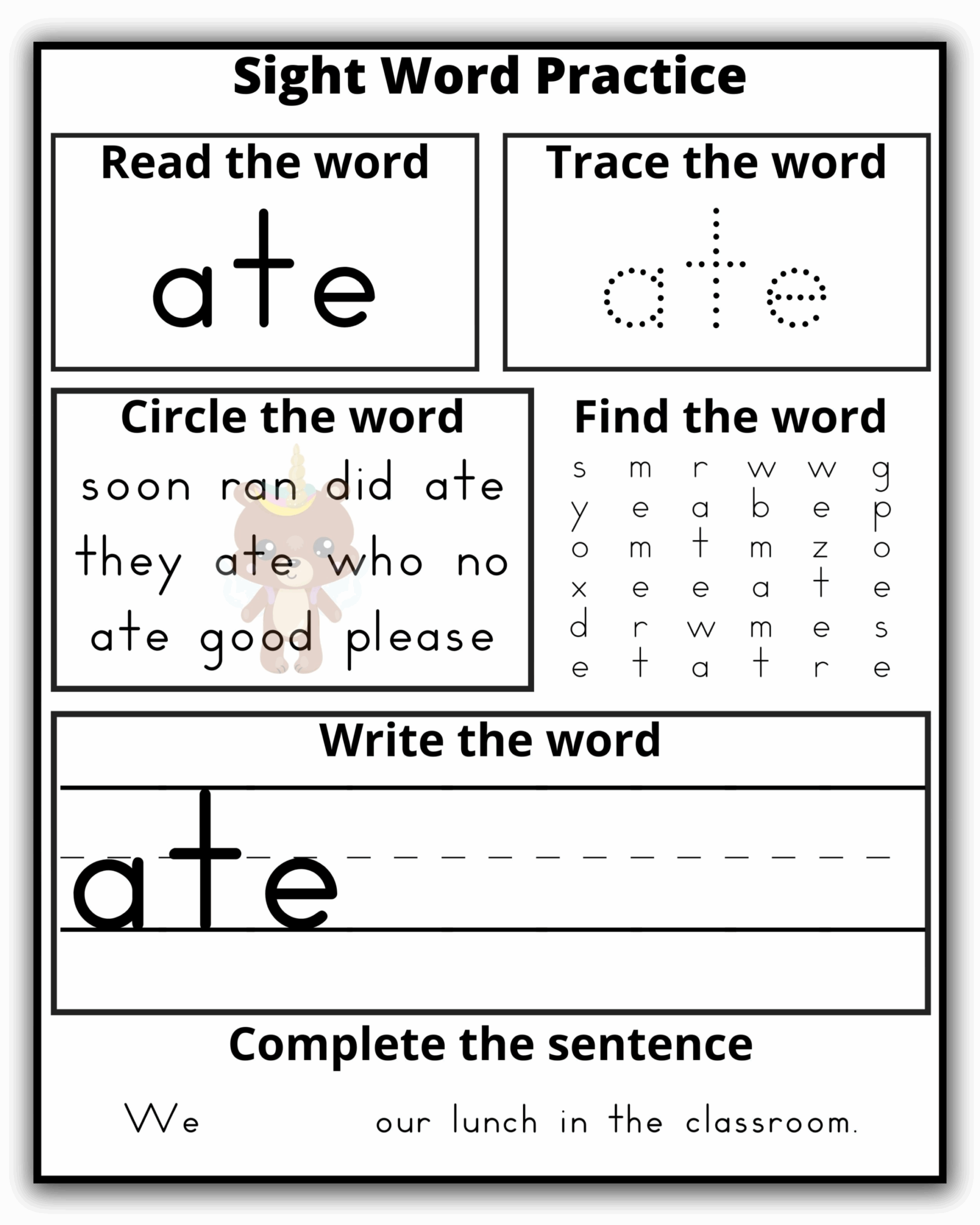 Sight Word Worksheets Kindergarten Mom