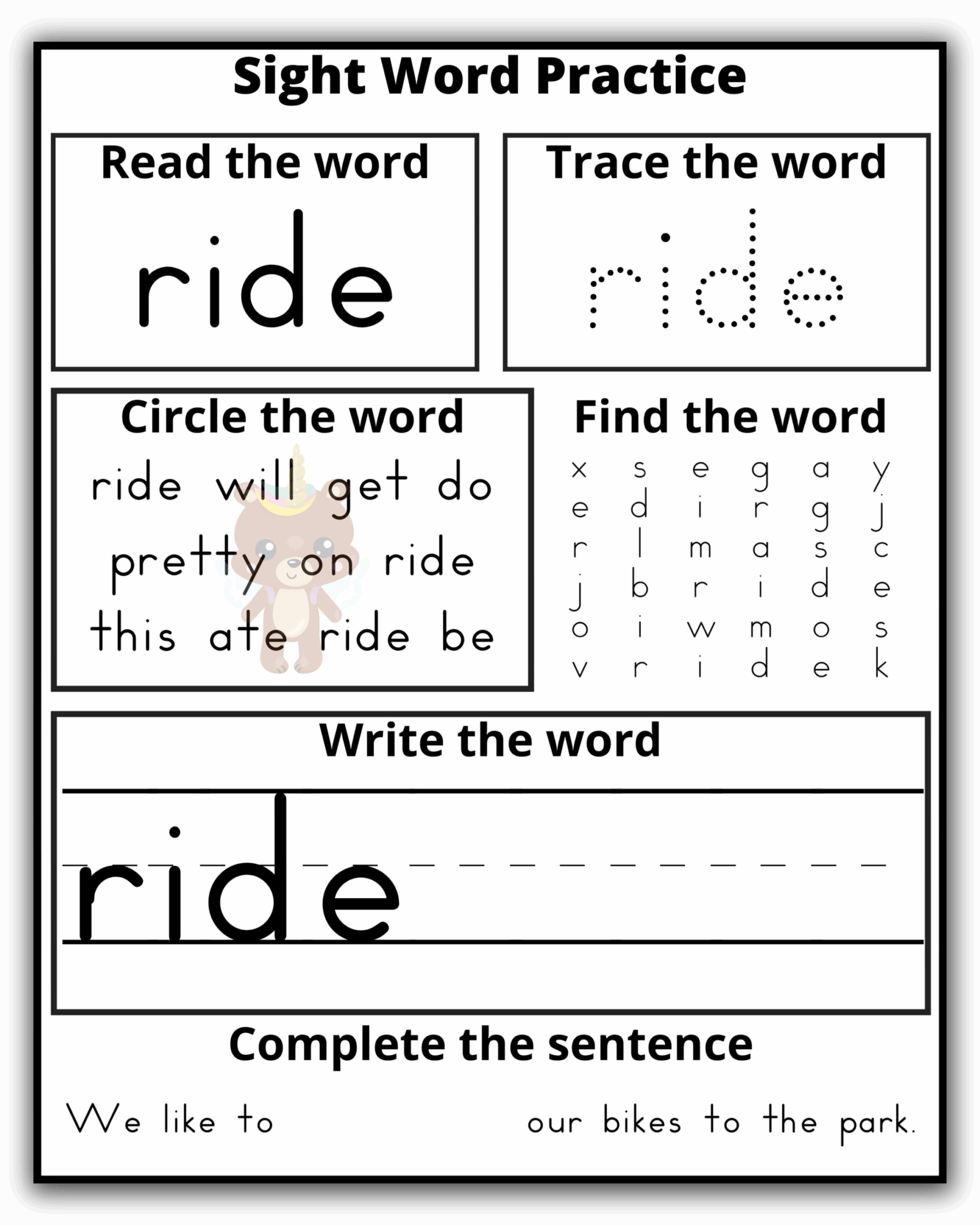 Kindergarten Sight Word Practice Worksheets