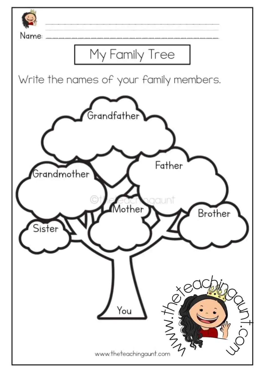 Kindergarten Family Tree Worksheet Worksheets Library