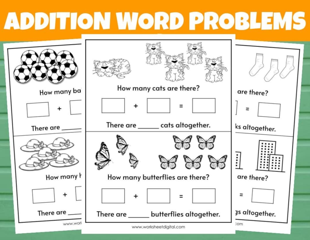Kindergarten First Grade Math Worksheets Addition Word Problems Classroom Homeschool Printable Activities Etsy