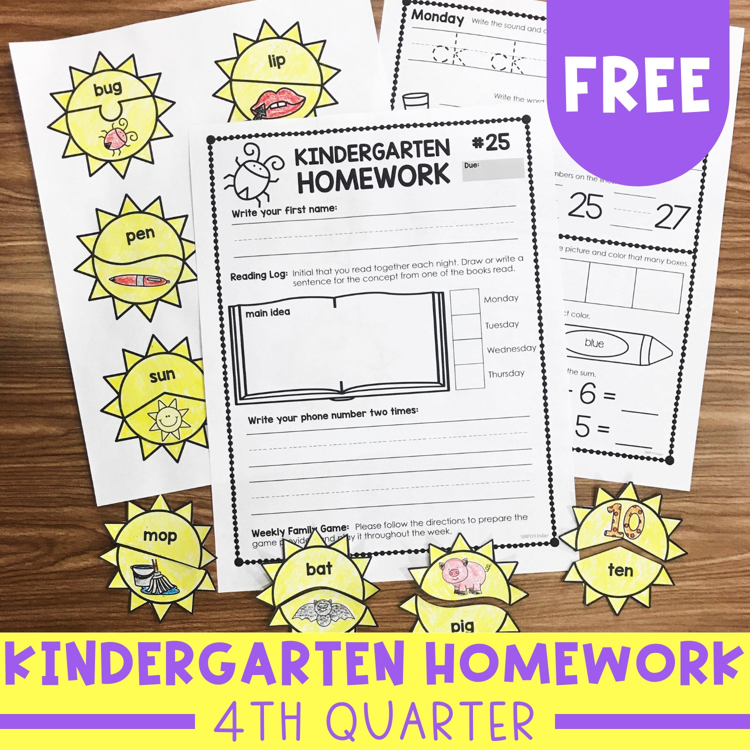 Kindergarten Homework Free Worksheets
