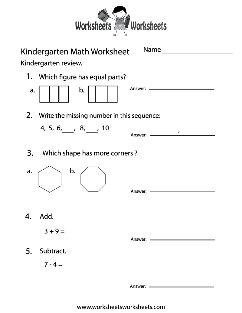 Math Practice Worksheets For Kindergarten