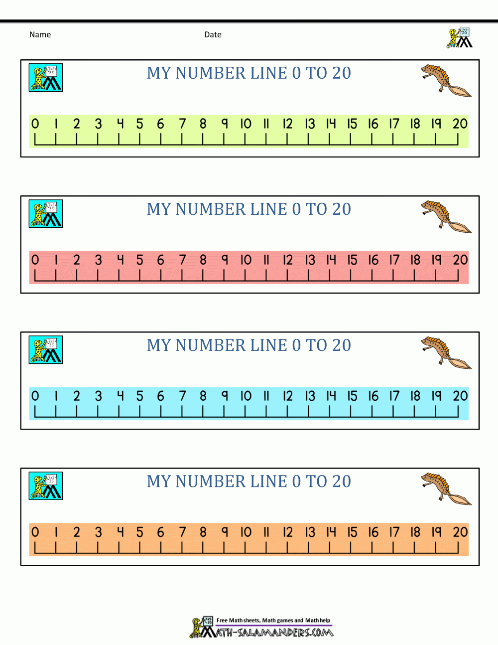 Free Kindergarten Worksheets Number Lines