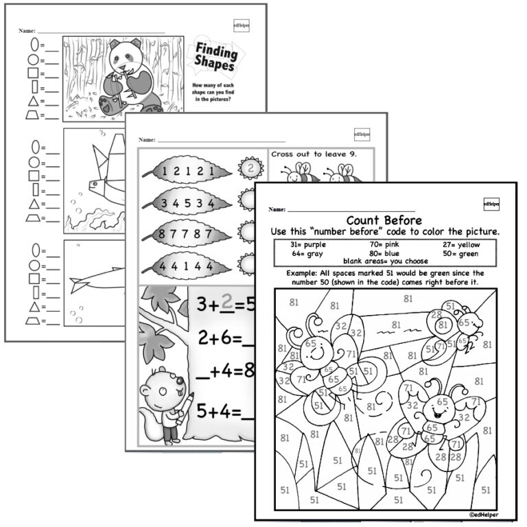 Kindergarten Math Worksheets Free Printable Math PDFs EdHelper