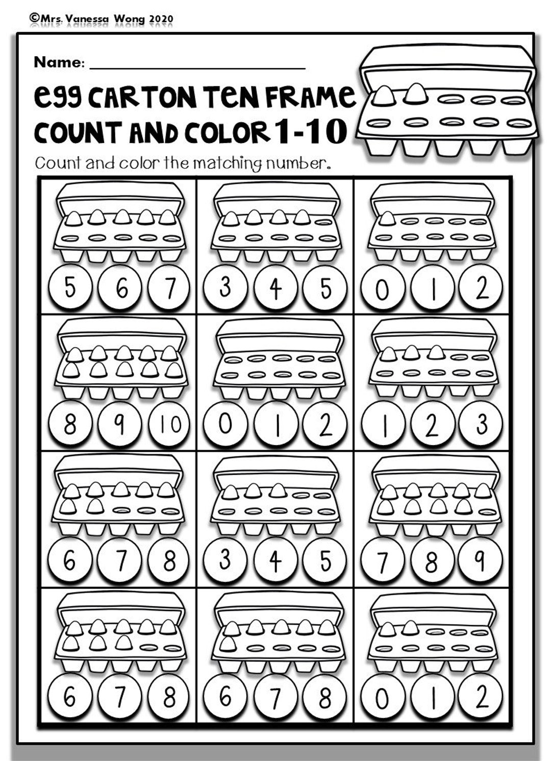 Kindergarten Math Worksheets Numbers 1 10 Ten Frame