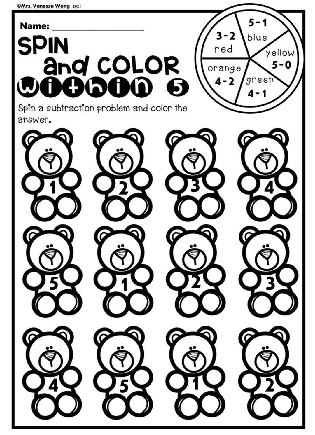 Kindergarten Math Worksheets Roll And Spin Subtraction Etsy Kindergarten Math Worksheets Roll And Spin Subtraction Etsy