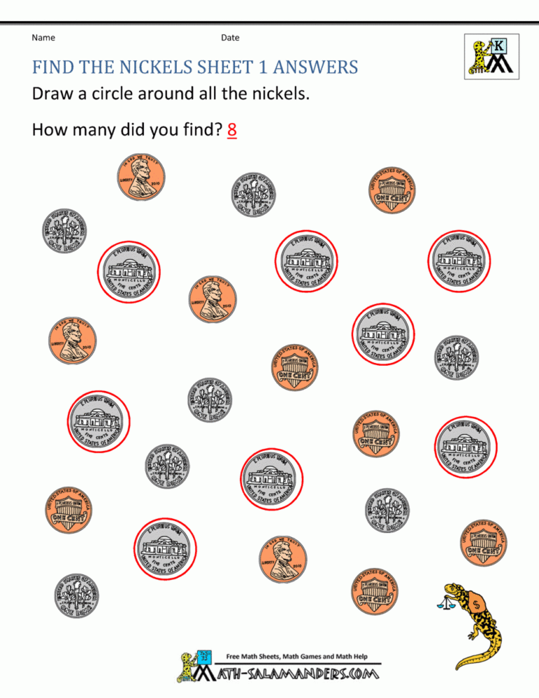 Kindergarten Money Worksheets 1st Grade