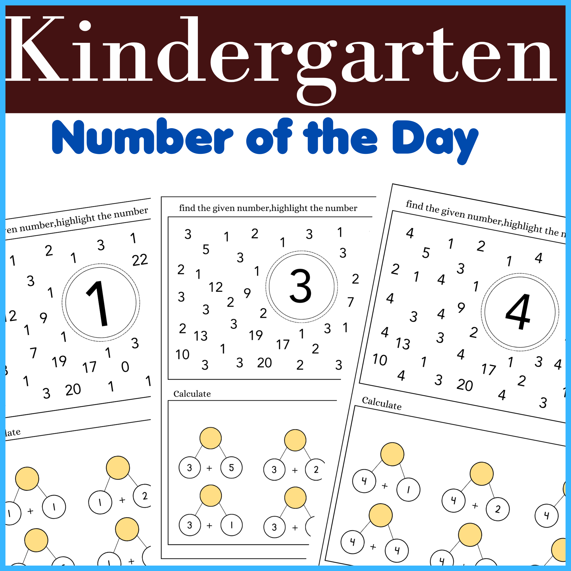 Kindergarten Number Of The Day Daily Math Worksheets Counting U0026 Numbers 1 To 20