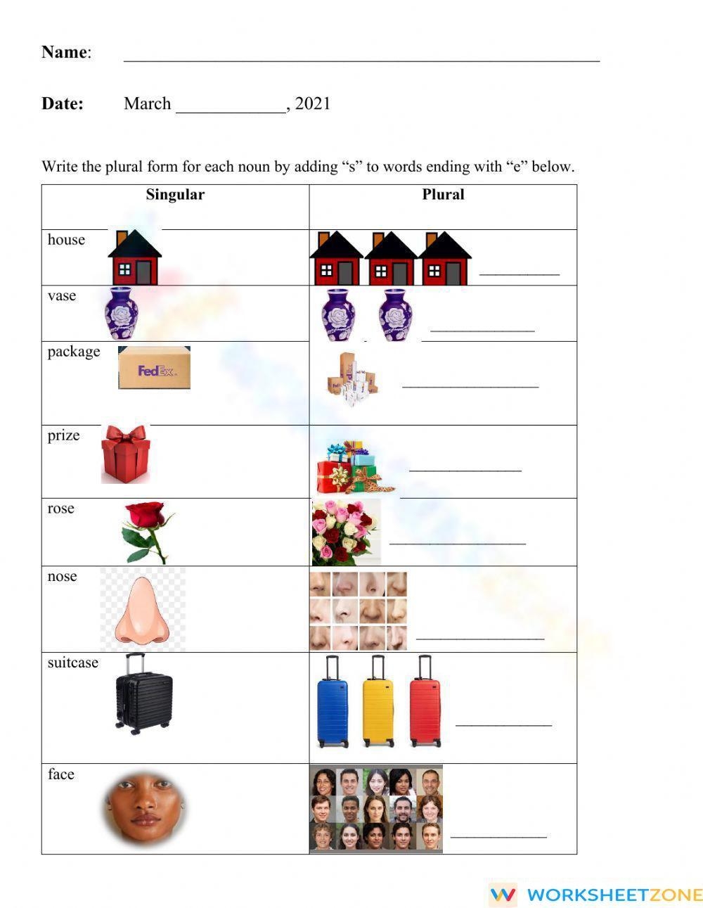 Kindergarten Plural Nouns Worksheets 2025