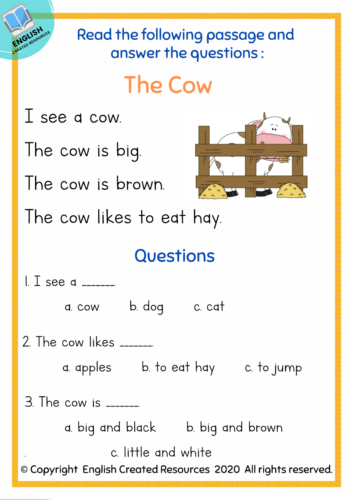 Kindergarten Reading Comprehension Part 1 English Created Resources Worksheets Library