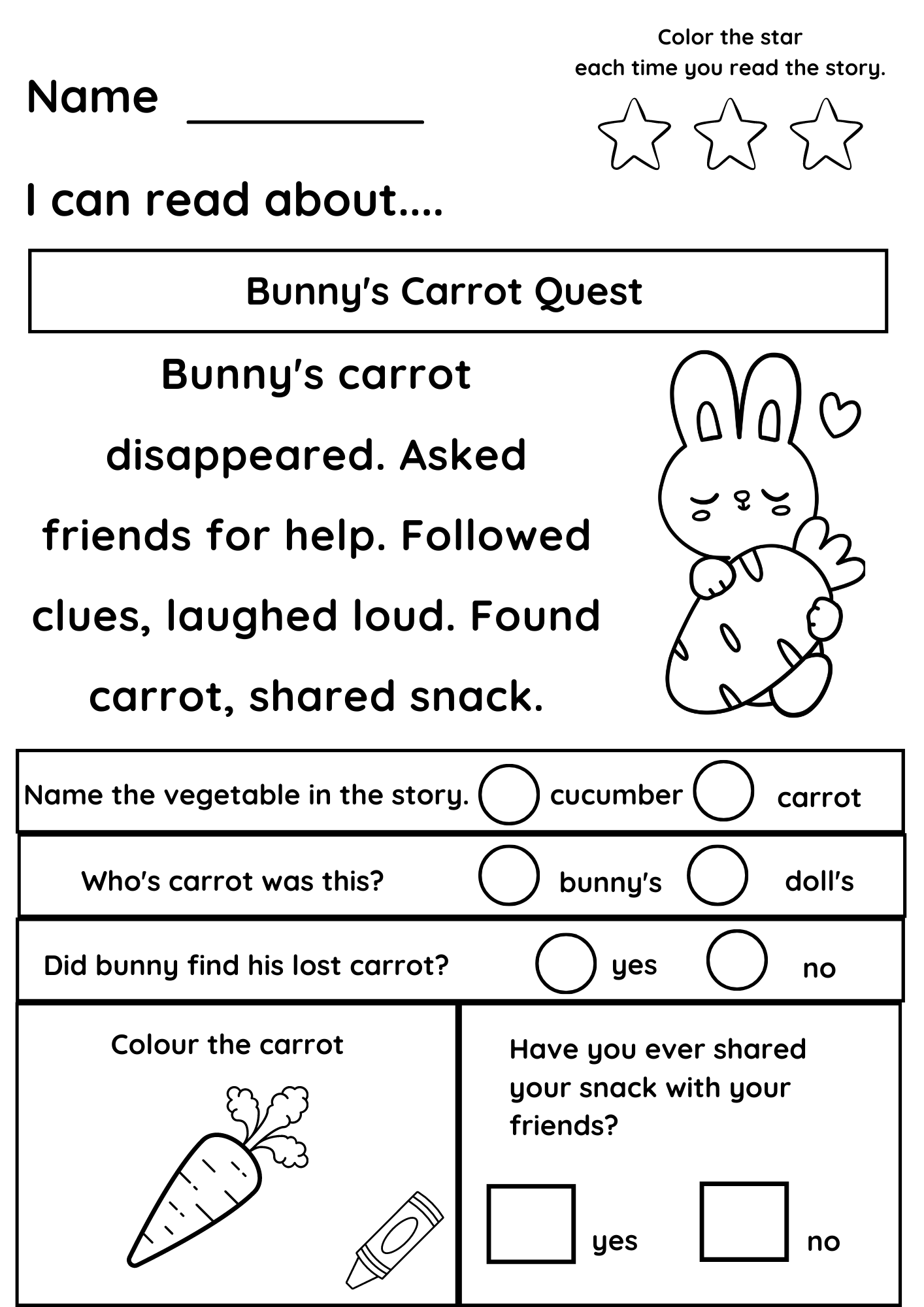 Reading Worksheets For Kindergarten Free