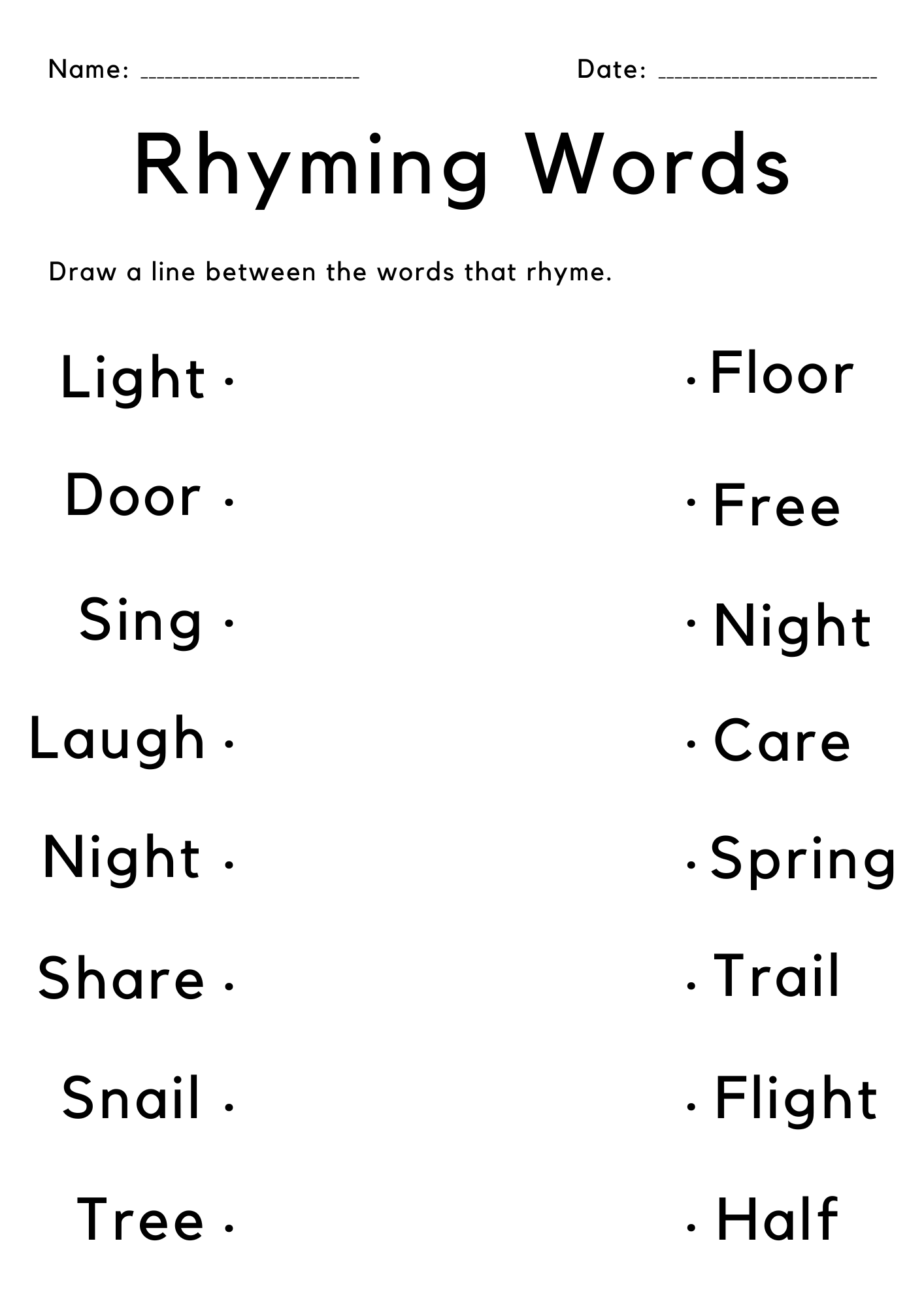 Rhyming Words Worksheet For Kindergarten Pdf