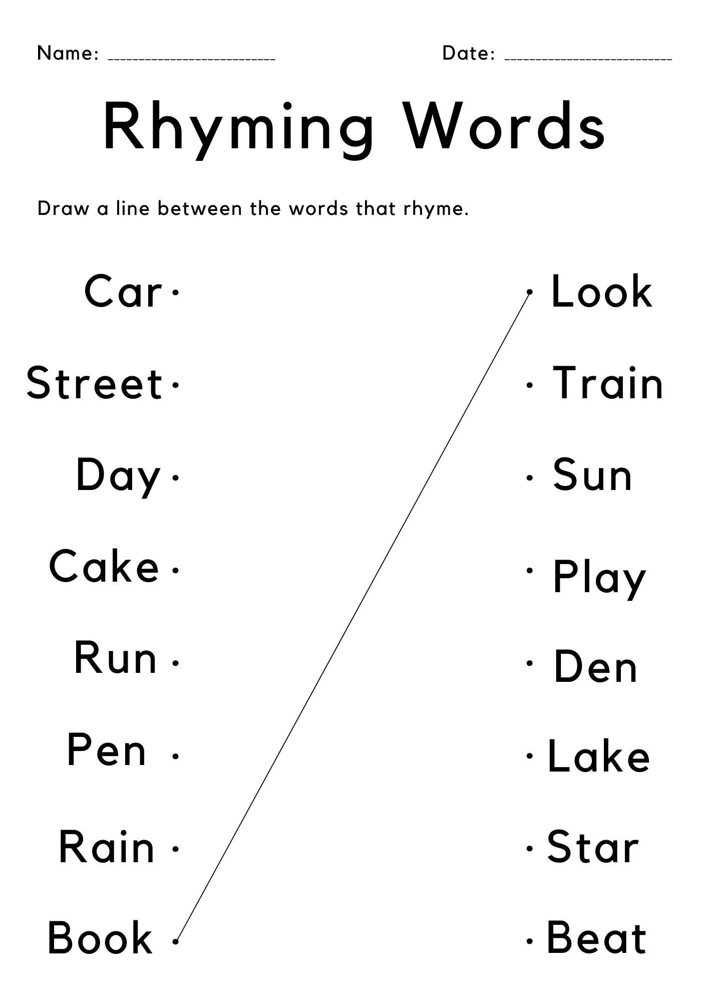 Rhyming Words For Kindergarten Worksheet Free