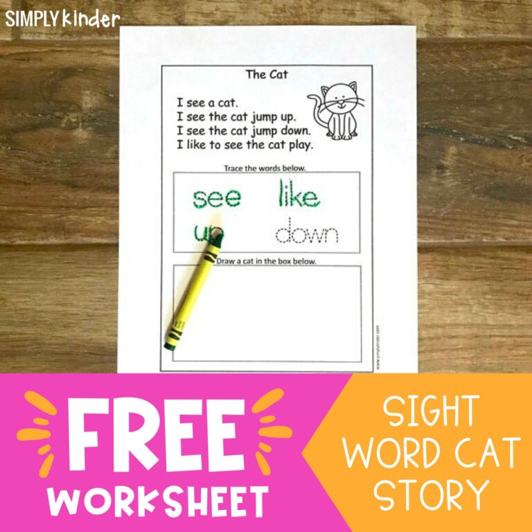 Kindergarten Sight Word Cat Story Worksheet Simply Kinder