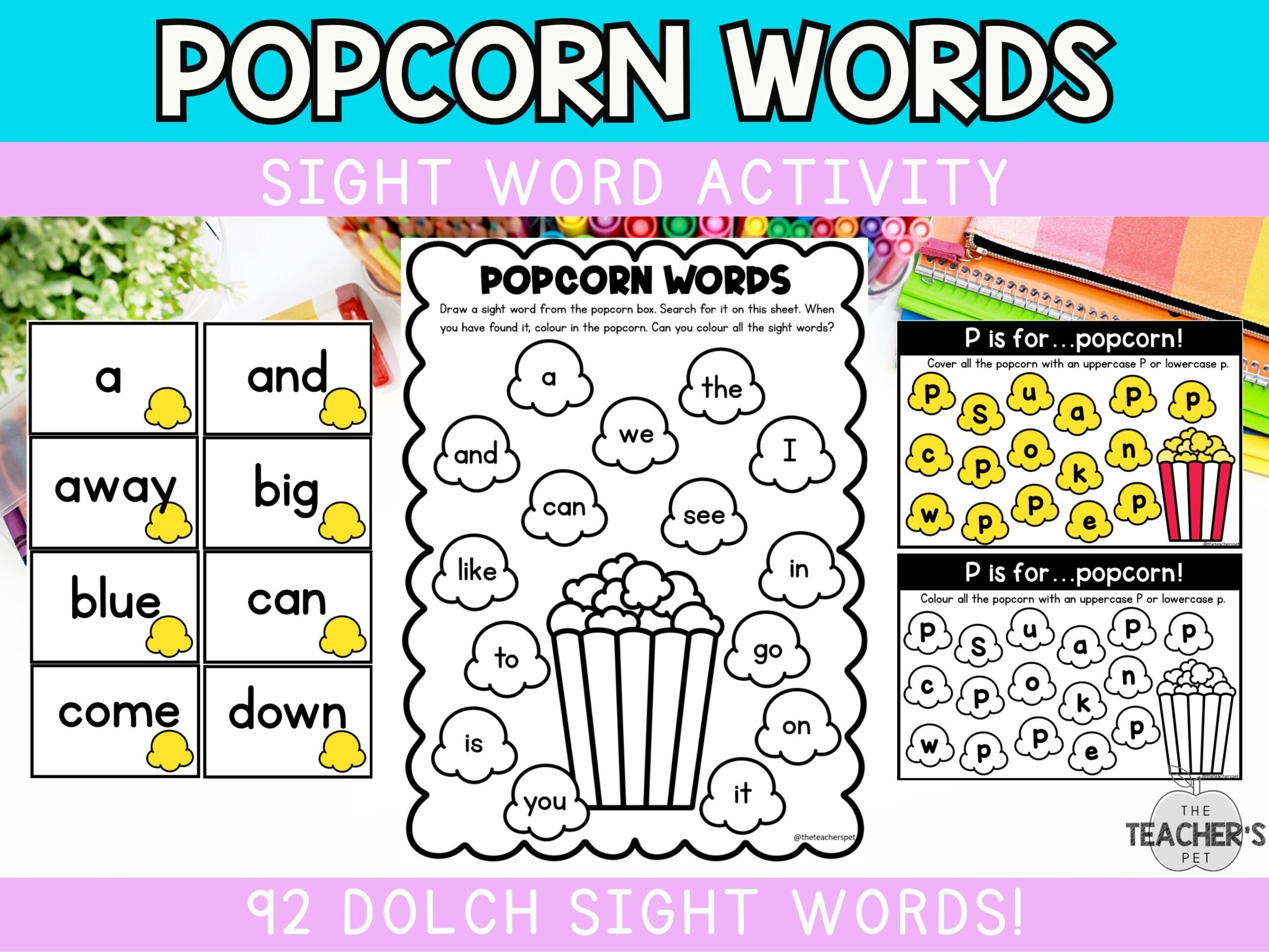 Kindergarten Sight Words Popcorn Sight Words Find And Colour Activity Sheets Dolch Pre K And Kindergarten Words Etsy UK