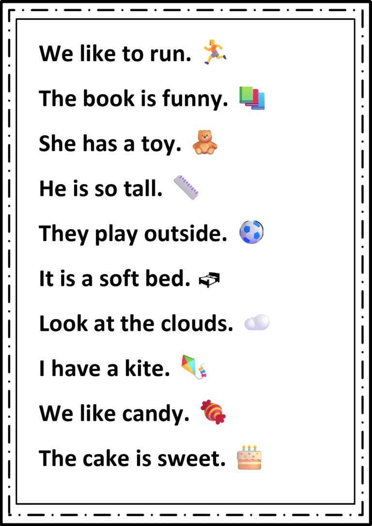 Kindergarten Sight Words Sentences Free Pdf Eduflakes