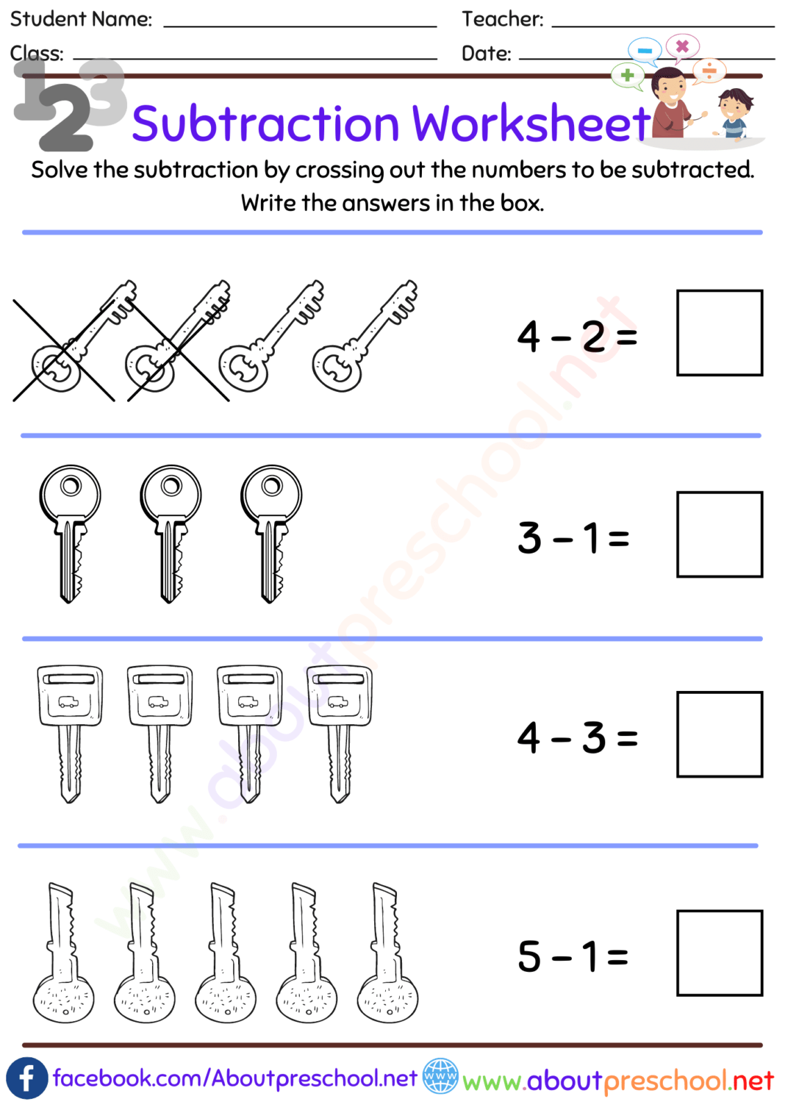 Worksheets For Kindergarten Math Subtraction