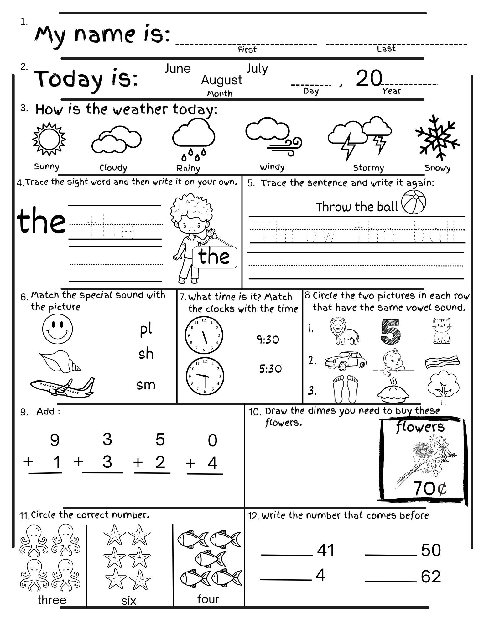 Kindergarten Summer Review Worksheets Printable End Of Year 