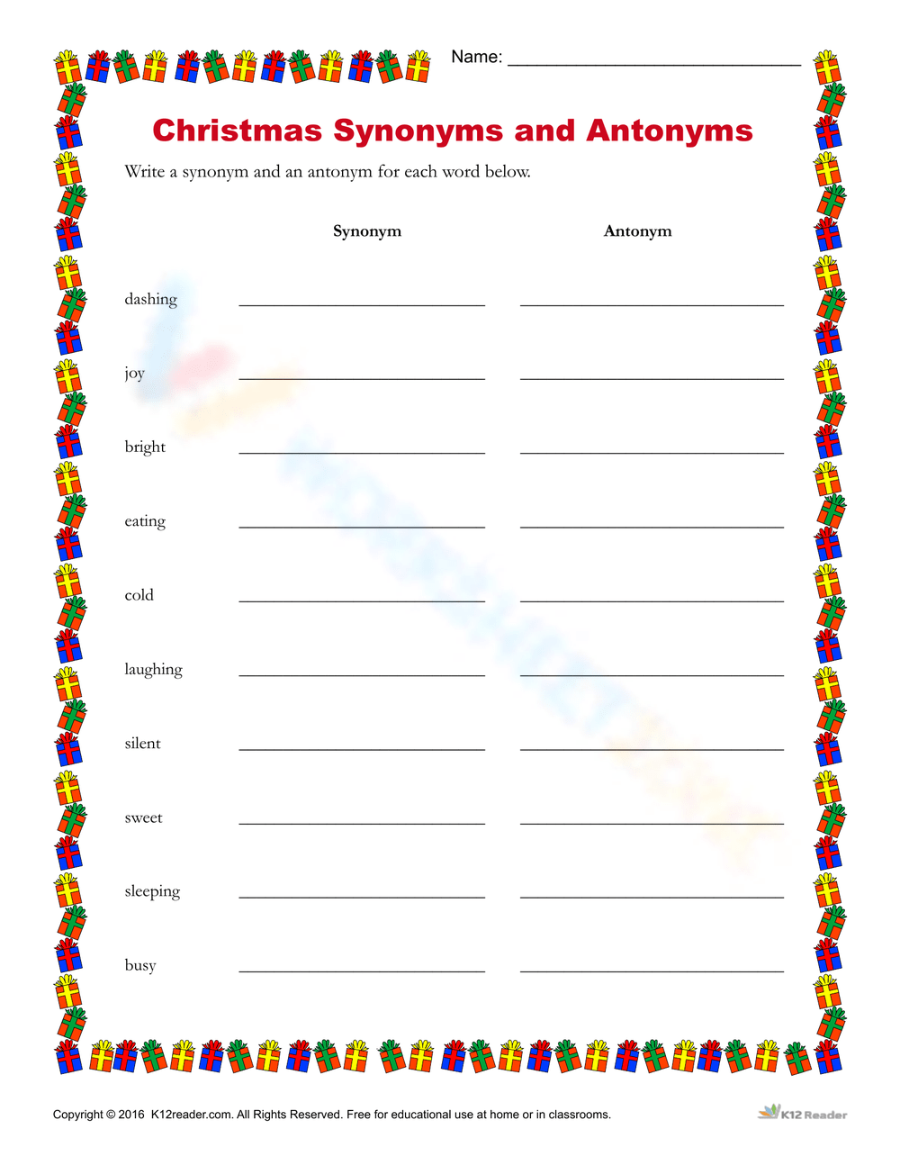 Free Synonym Worksheets For Kindergarten