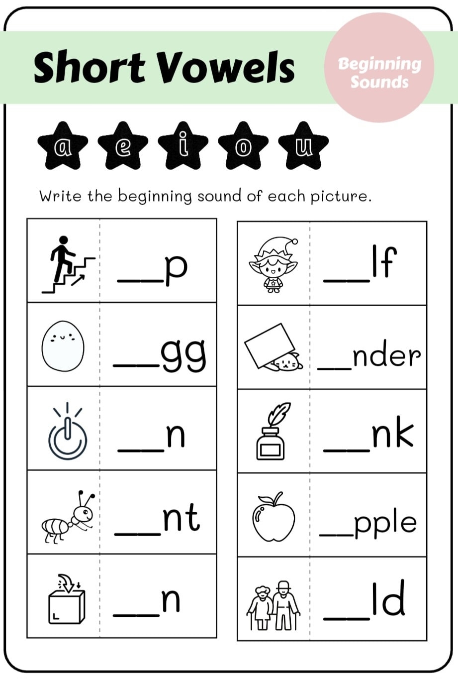 Kindergarten Vowels Worksheets Short And Long Vowels a E I O U 