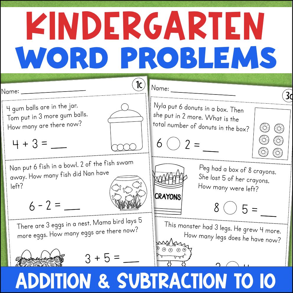 Kindergarten Word Problems Addition U0026 Subtraction