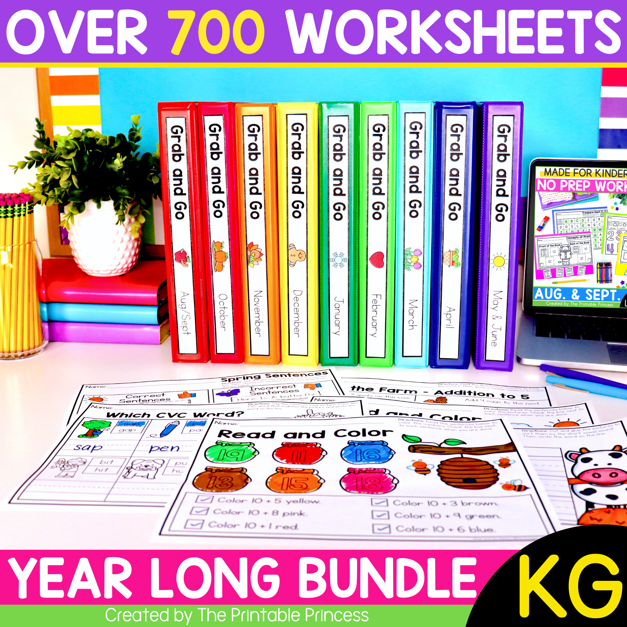 Kindergarten Worksheets For Literacy And Math Bundle The Printable Princess