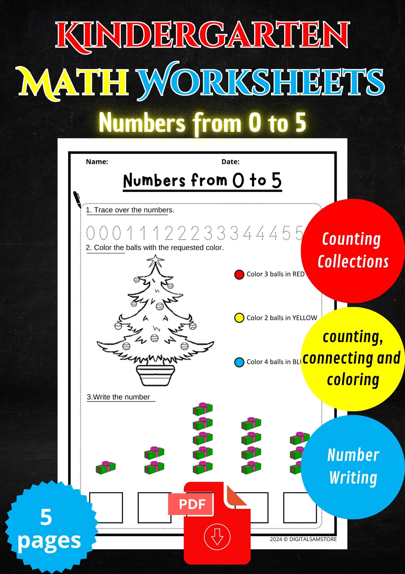 Kindergarten Worksheets Numbers From 0 To 5 counting Collections Dice Grouping Number Writing Etsy