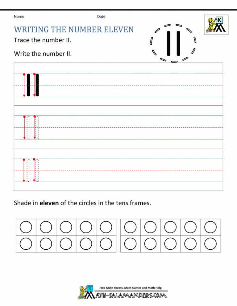 Kindergarten Writing Worksheets Numbers To 11 To 20