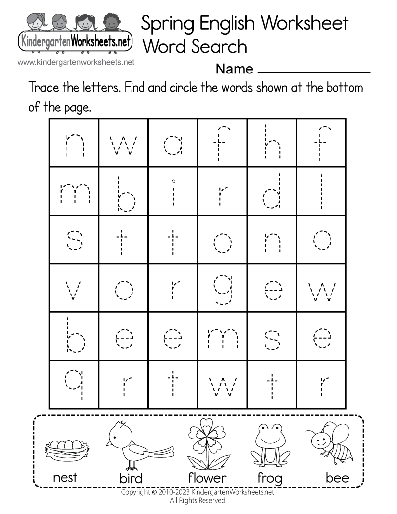 Free Printable Kindergarten English Worksheets