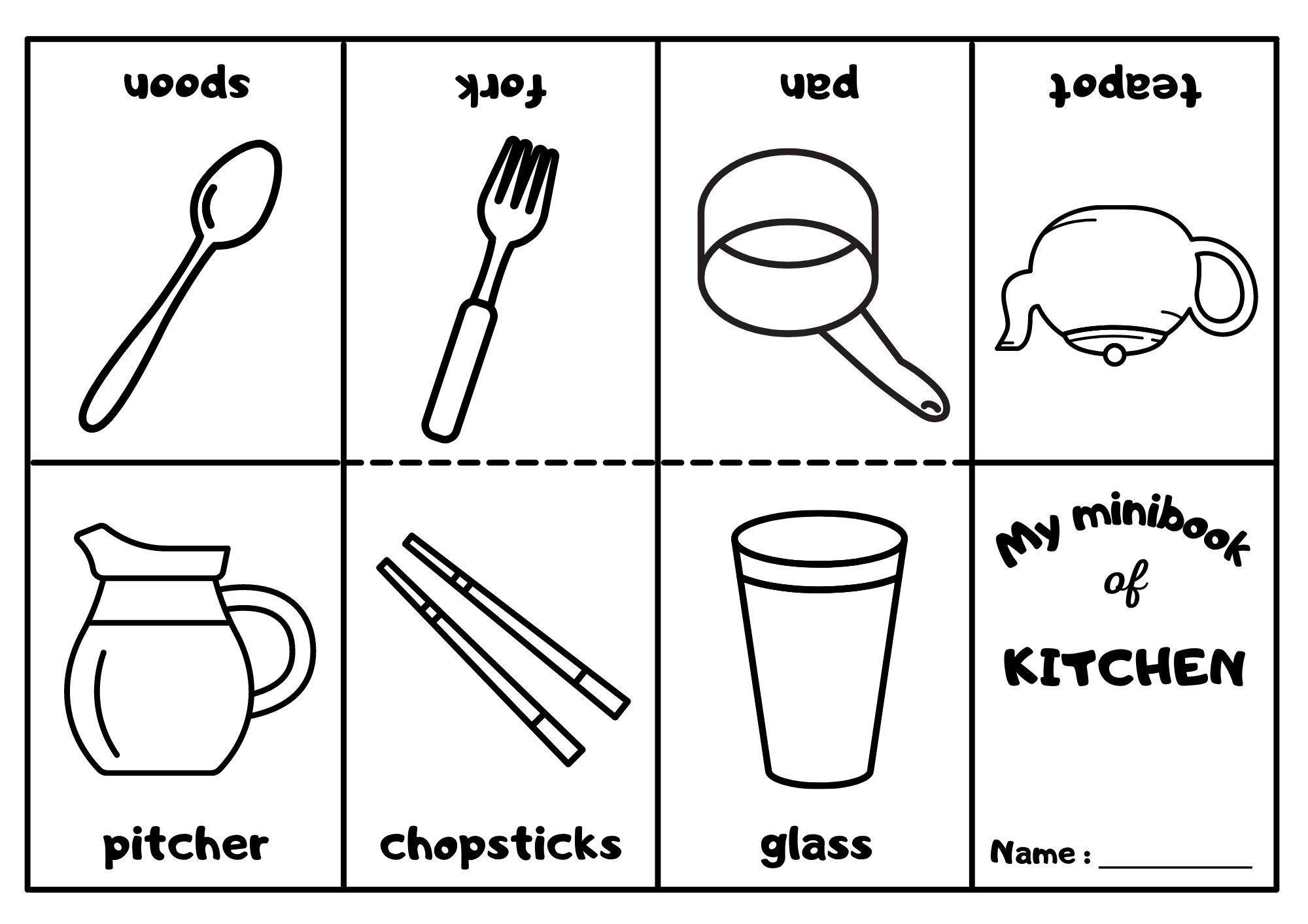 Kitchen Utensils Mini Coloring Book 2 Ezpzlearn