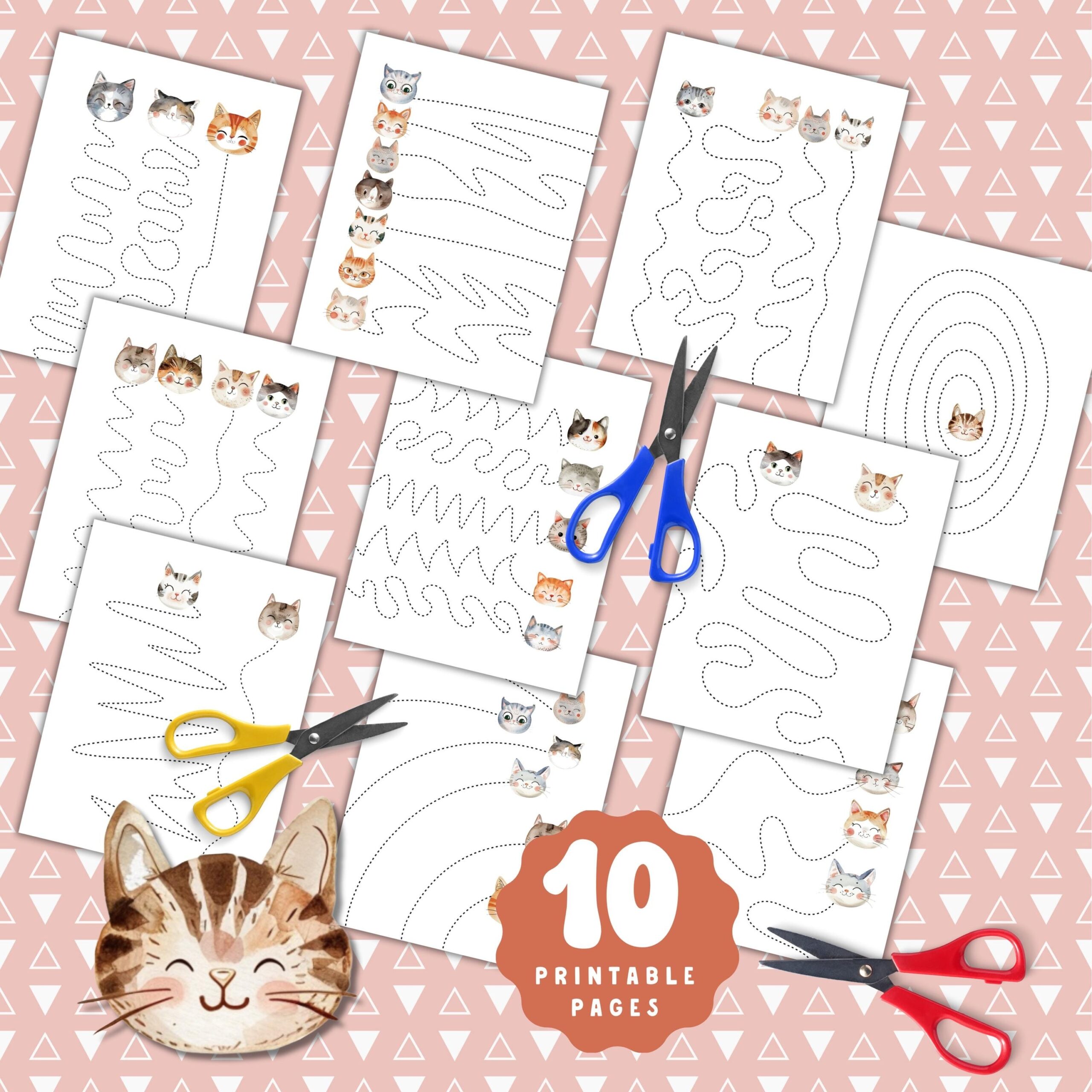 KITTENS Cutting Practice Scissors Skills Toddler Worksheets Printable Cats Cutting Sheets For Kids Cute Cats Preschool Activities