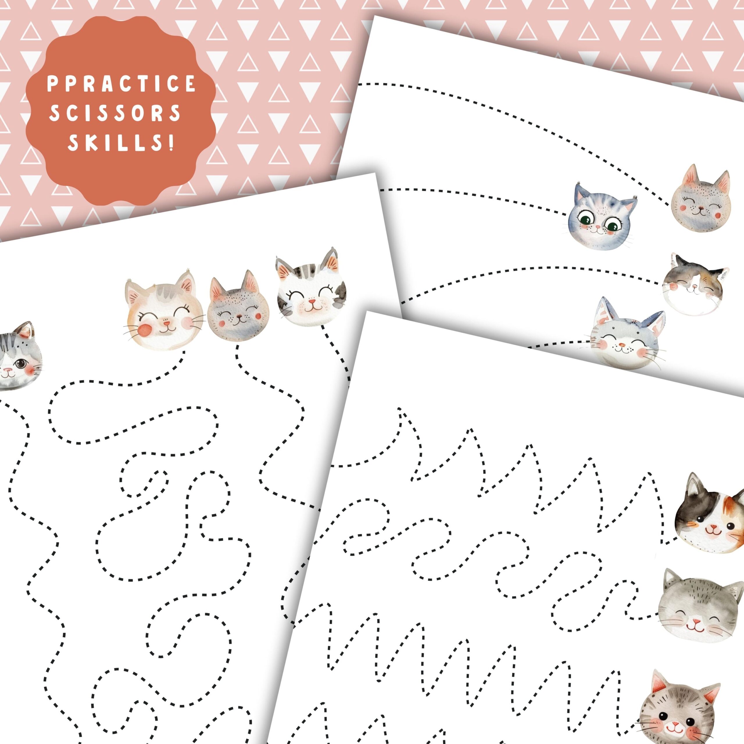 KITTENS Cutting Practice Scissors Skills Toddler Worksheets Printable Cats Cutting Sheets For Kids Cute Cats Preschool Activities