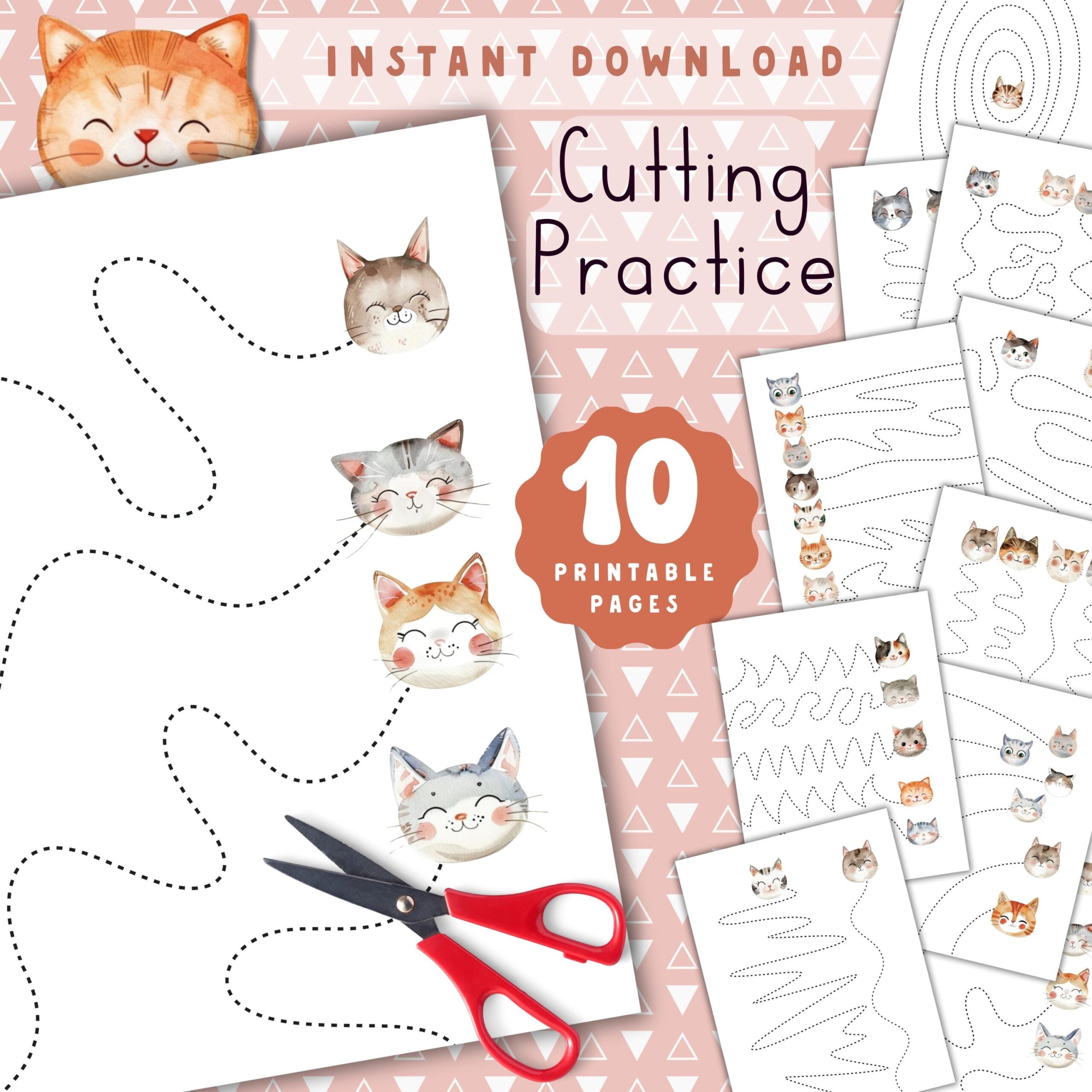 KITTENS Cutting Practice Scissors Skills Toddler Worksheets Printable Cats Cutting Sheets For Kids Cute Cats Preschool Activities