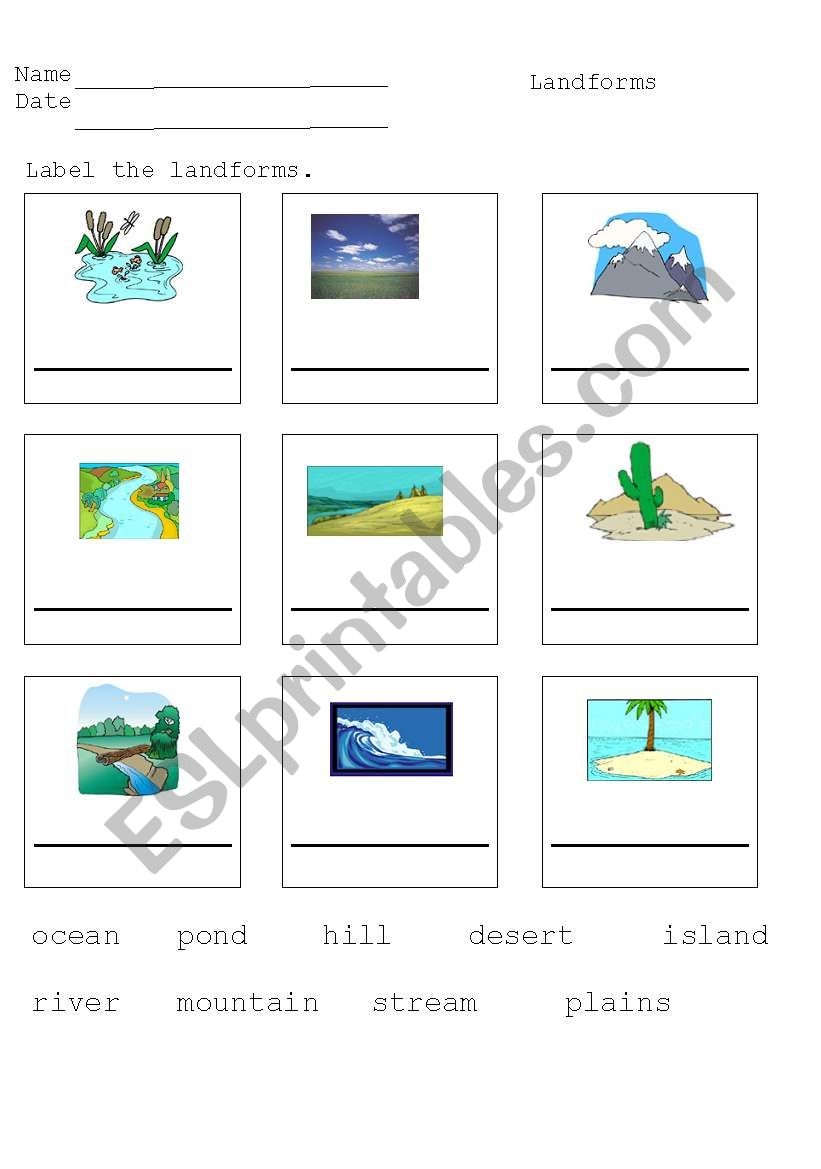 Printable Landforms Worksheet For Kindergarten