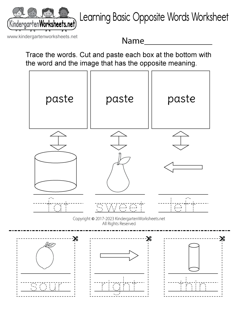 Opposite Word Worksheet For Kindergarten