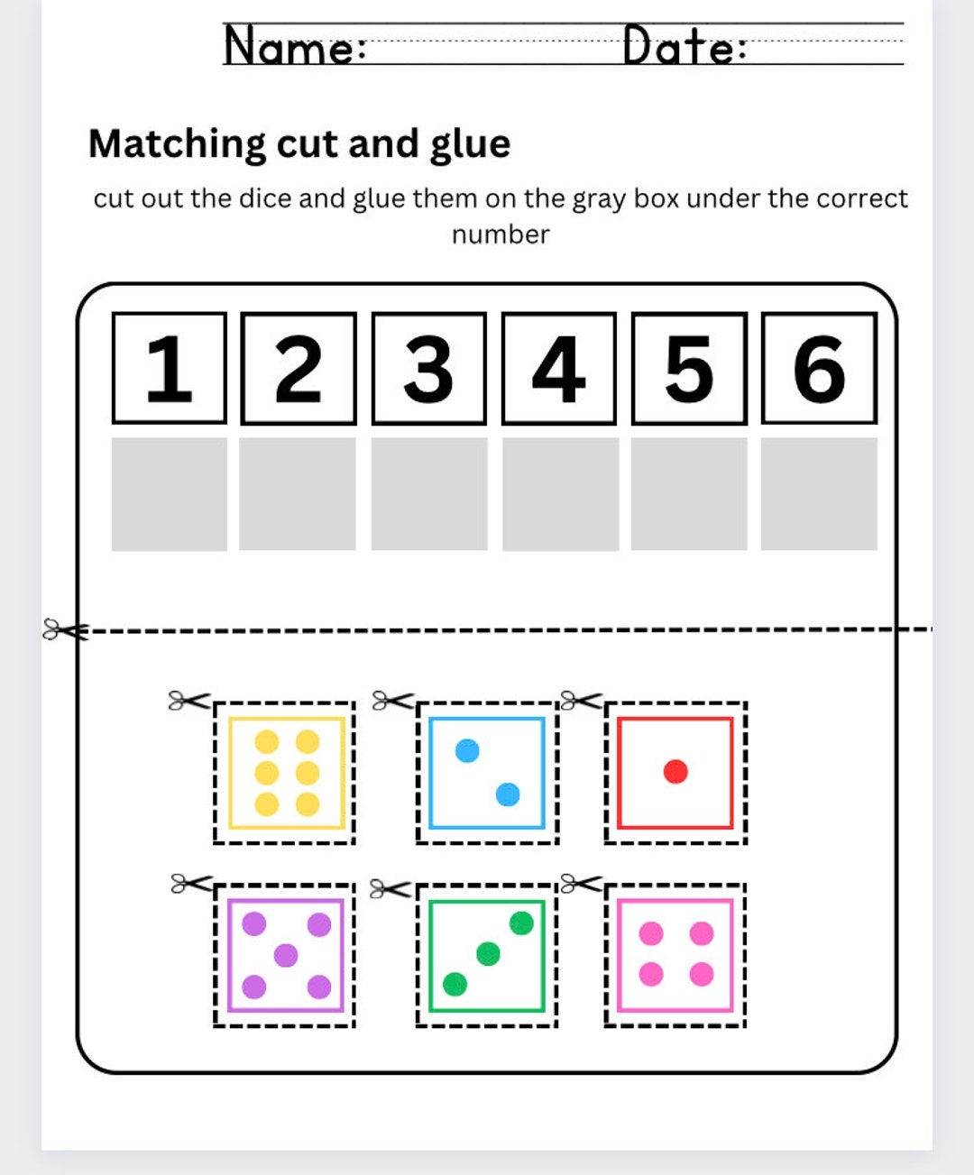 Learning Numbers 1 6 Fun Dice Printable Worksheets For Preschool And Kindergarten Etsy