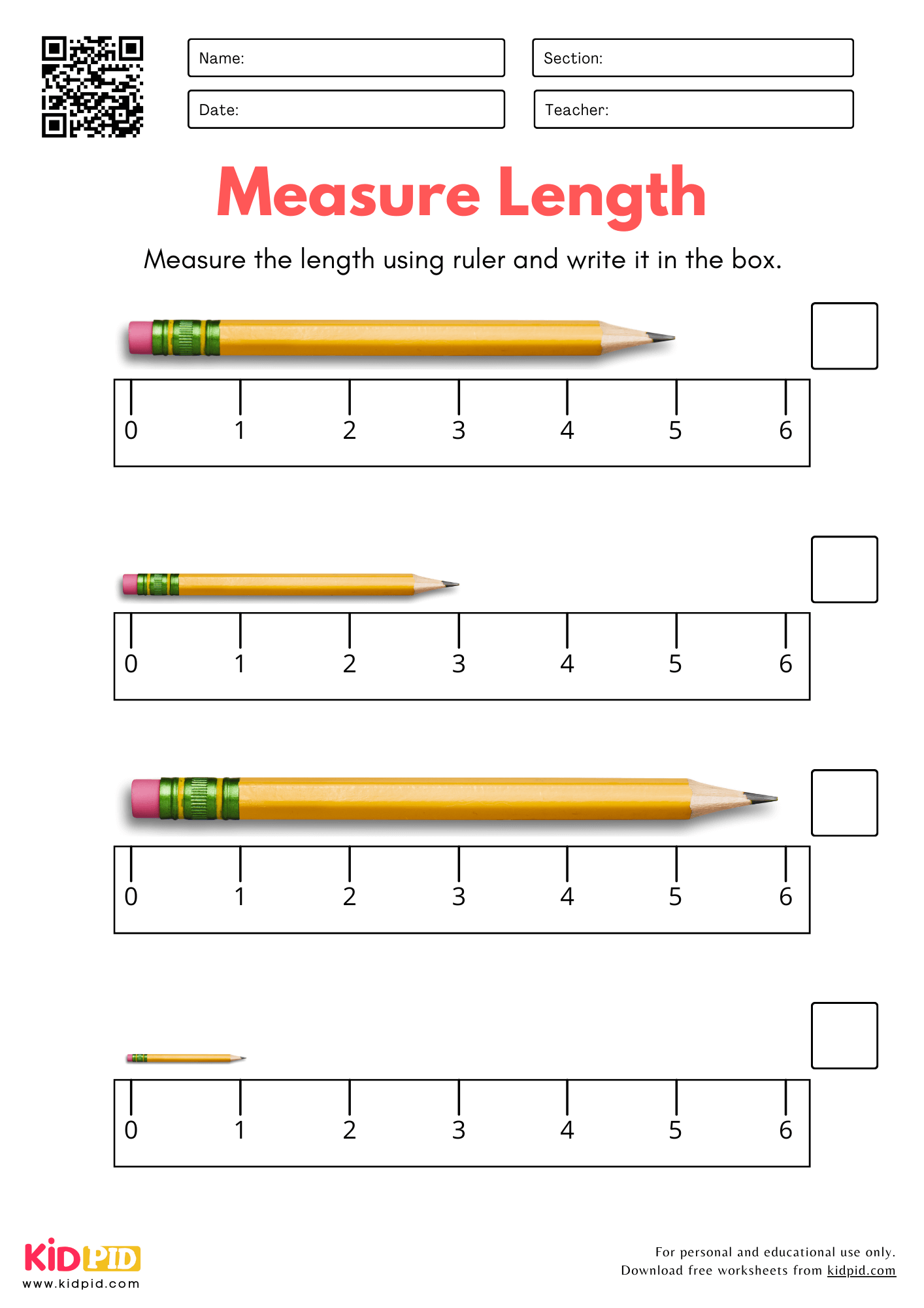 Measurement Worksheets For Kindergarten Free