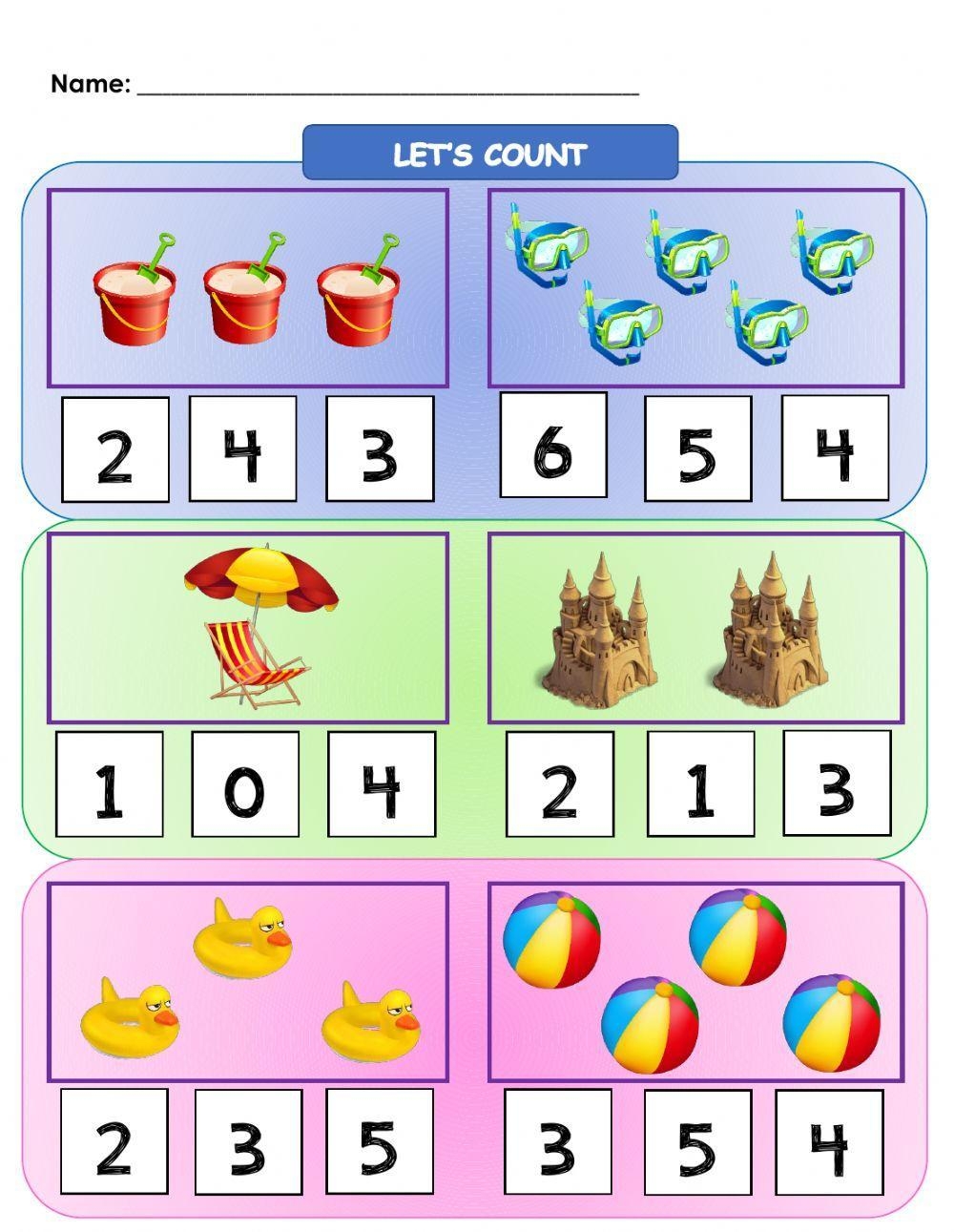 Lets Count Numbers 1 5 At The Beach Worksheet Live Worksheets Worksheets Library