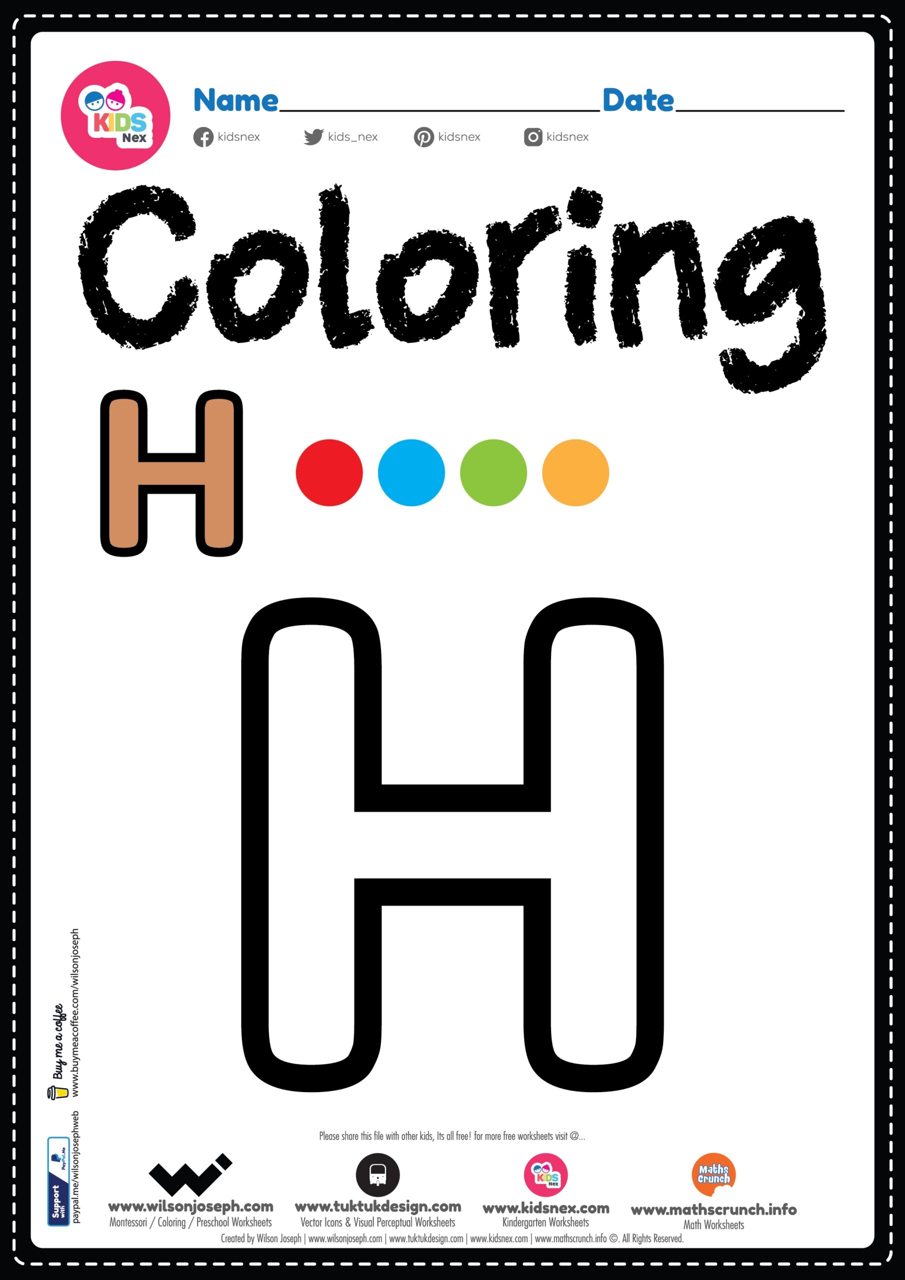 Letter H Printable Worksheets For Kindergarten