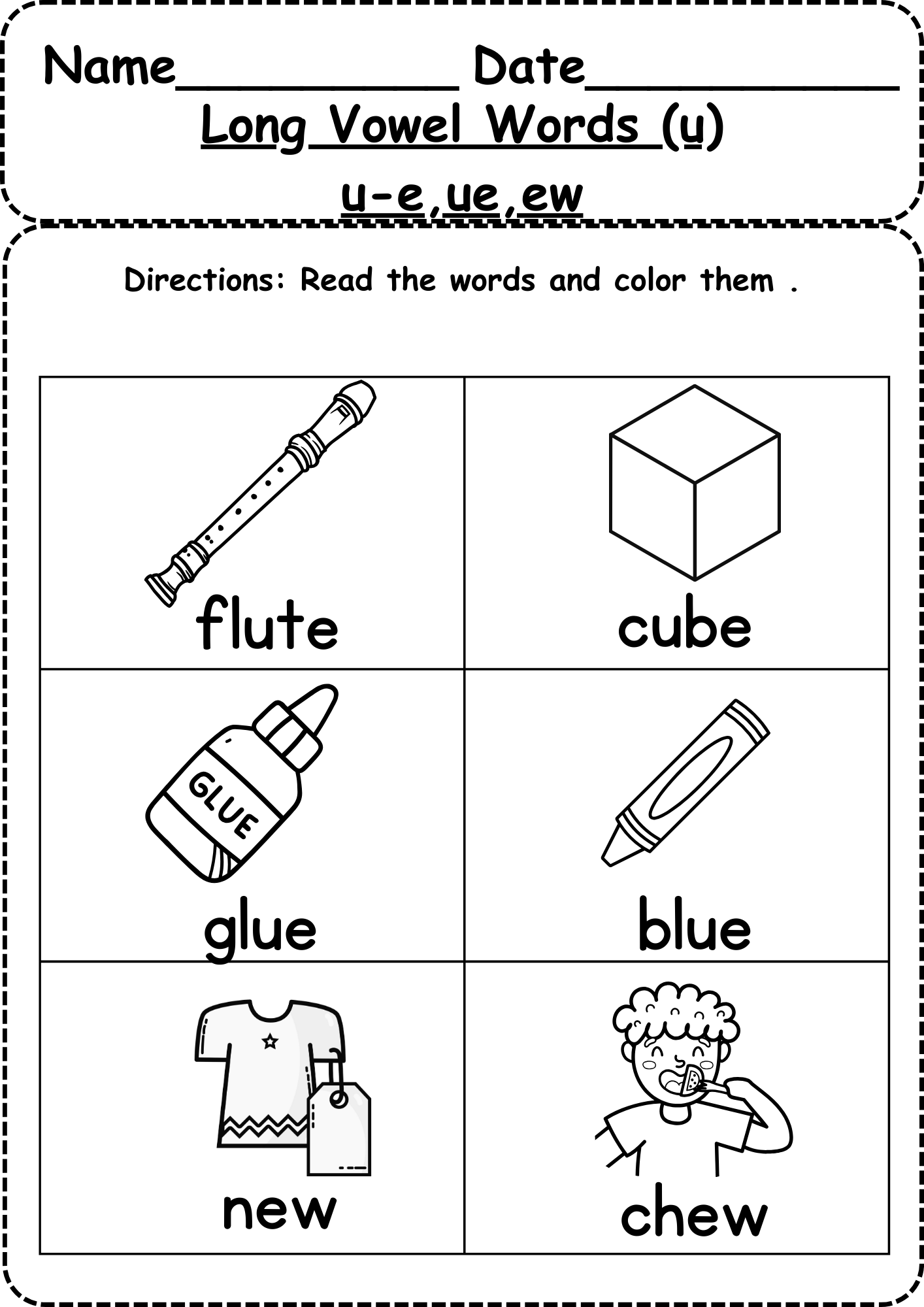 Free Long Vowel Worksheets For Kindergarten