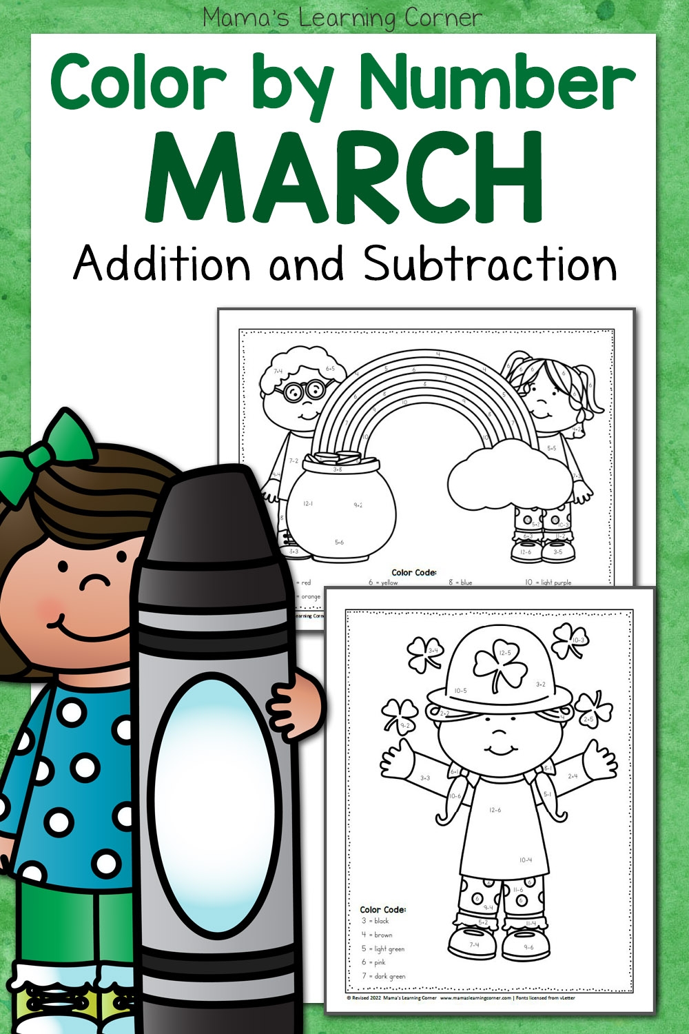 March Color By Number Addition And Subtraction Worksheets Mamas 