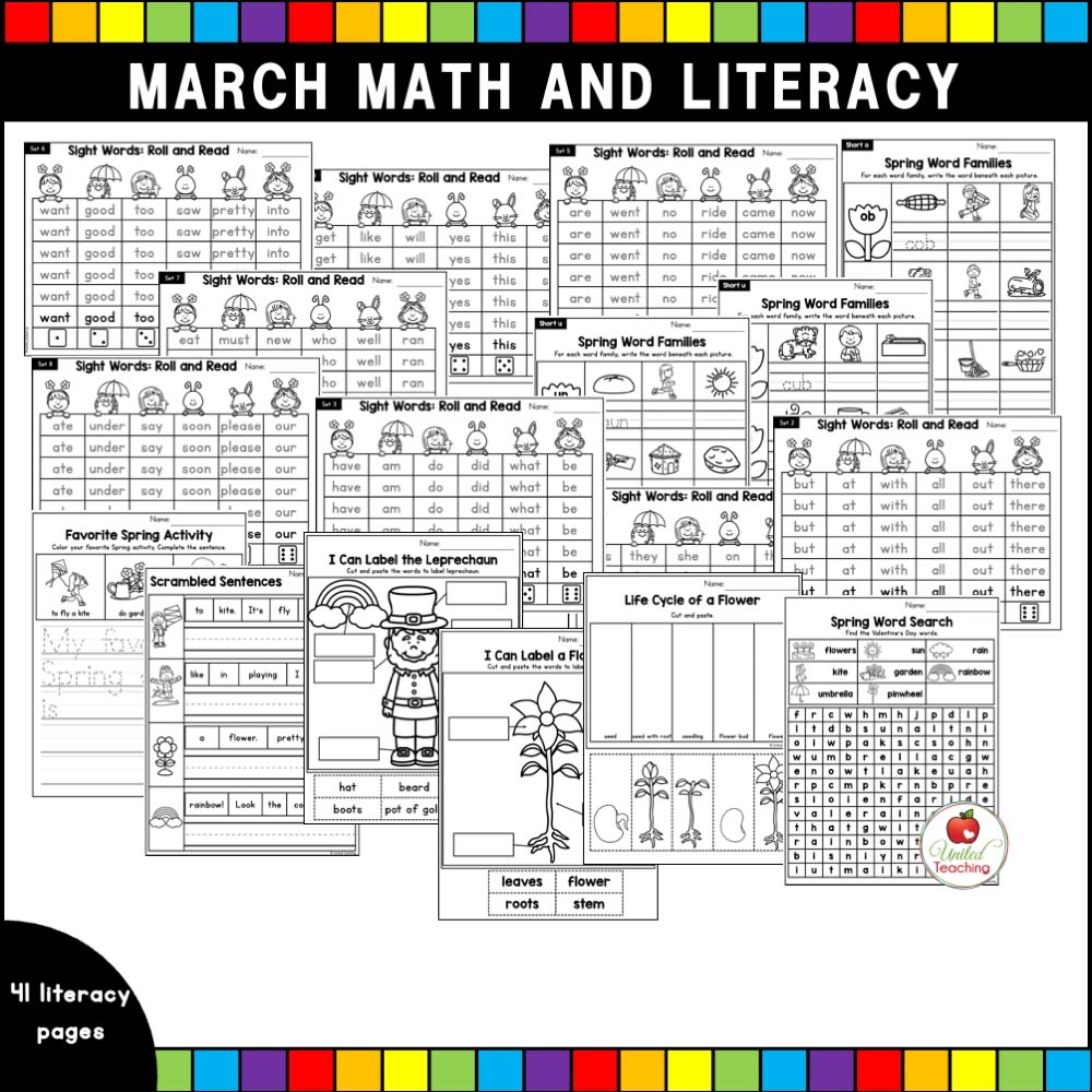 March Kindergarten Math And Literacy Worksheets United Teaching