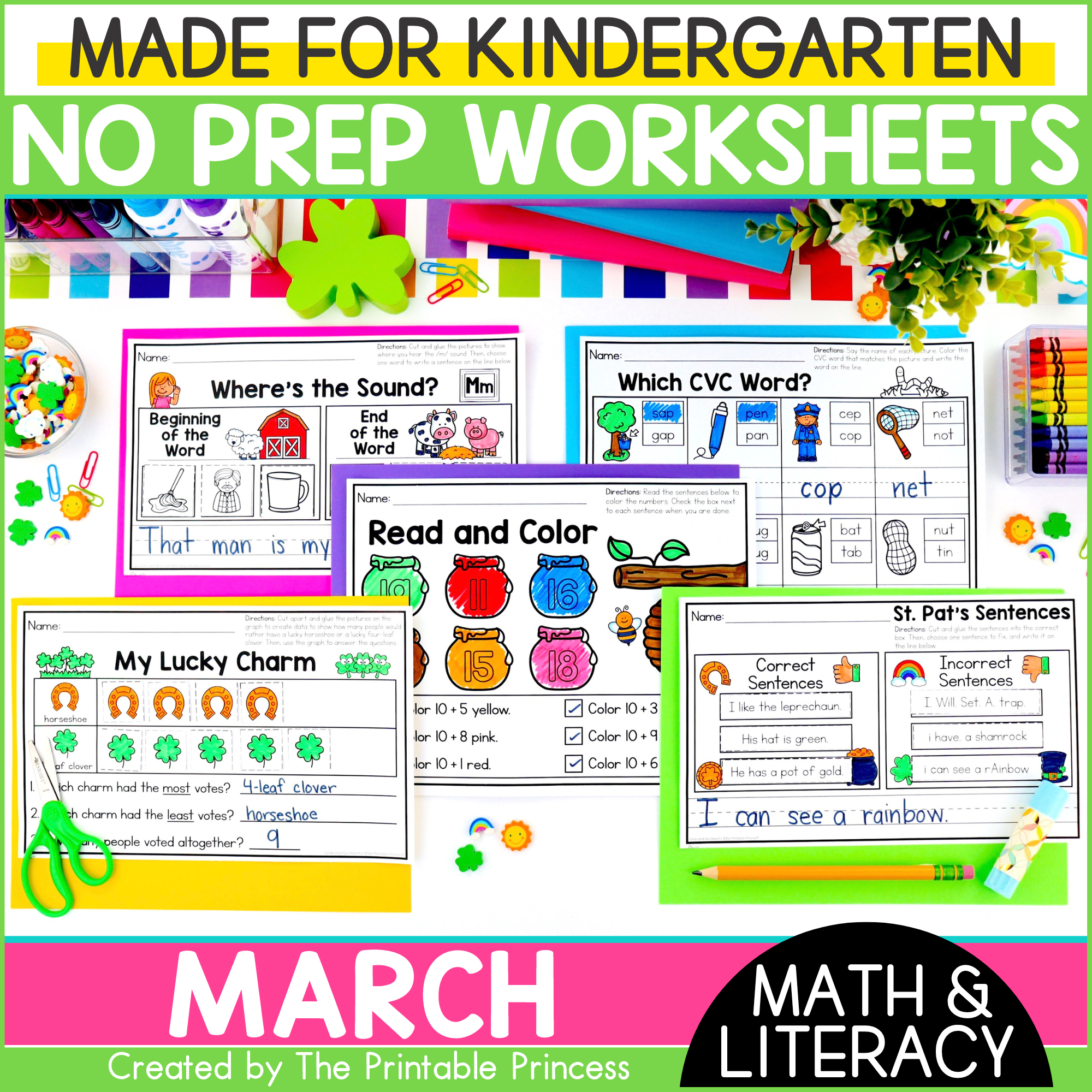 March Literacy And Math Worksheets For Kindergarten The Printable Princess