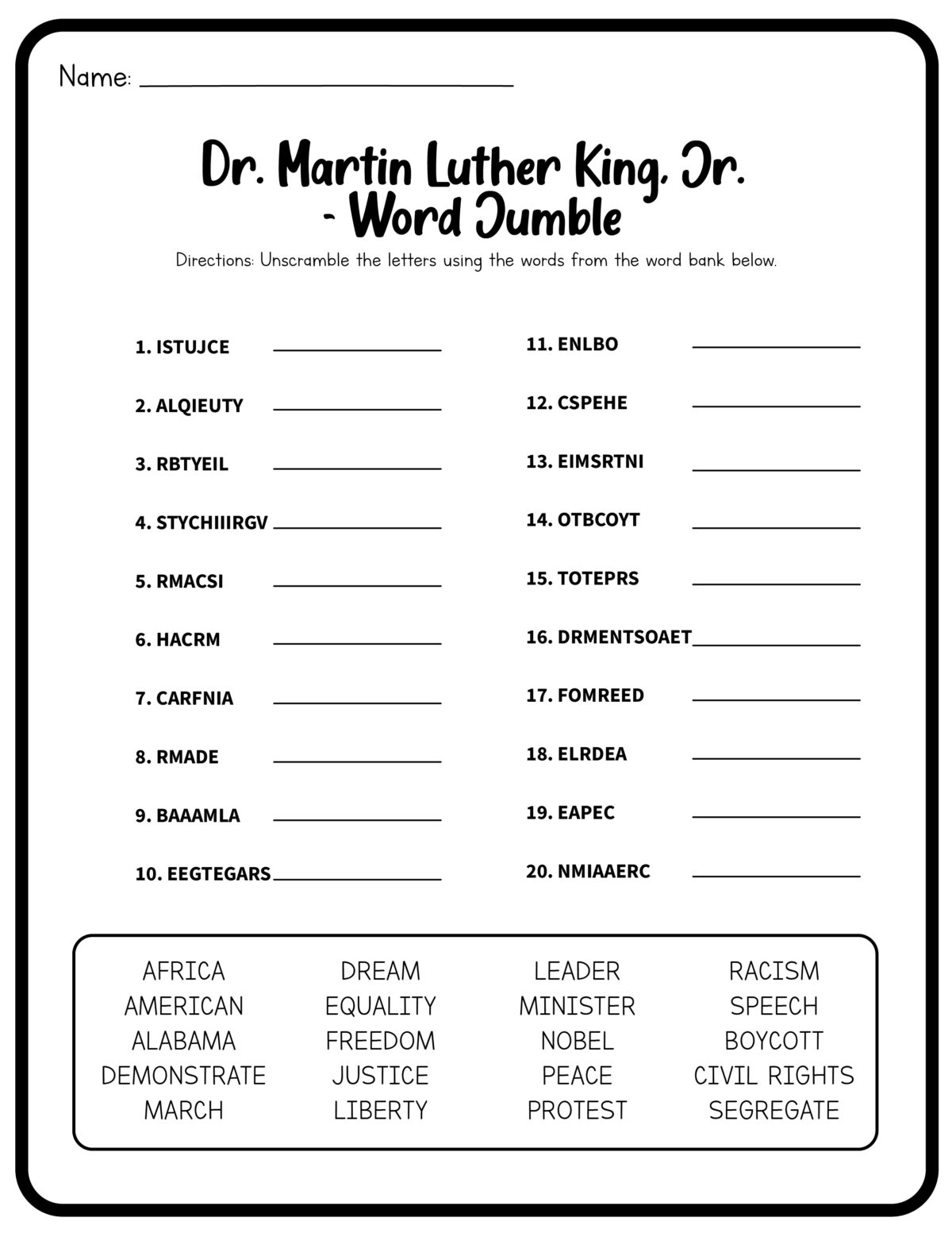 Martin Luther King Jr Worksheets Free Printables Frugal Mom 
